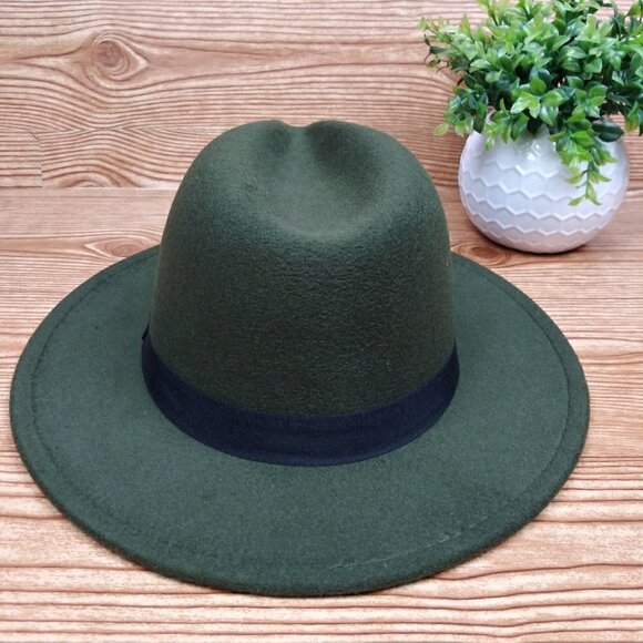 Minimalist fedora hat one-size plain army green casual unisex main image 11